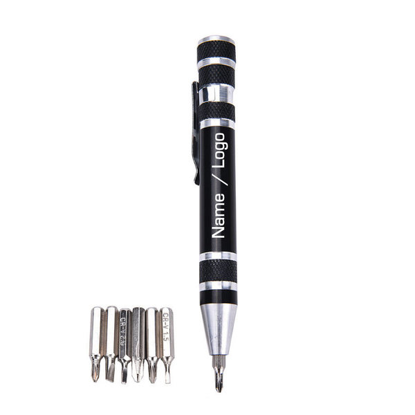 Werkzeug 8 in 1 - Stift Schraubendreher Set mit Gravur - schwarz