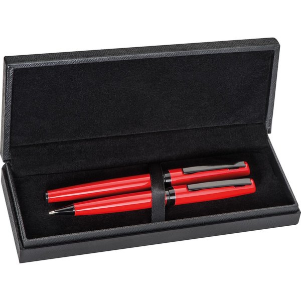 Schreibset rot - Kugelschreiber & Rollerball im Etui - mit Gravur
